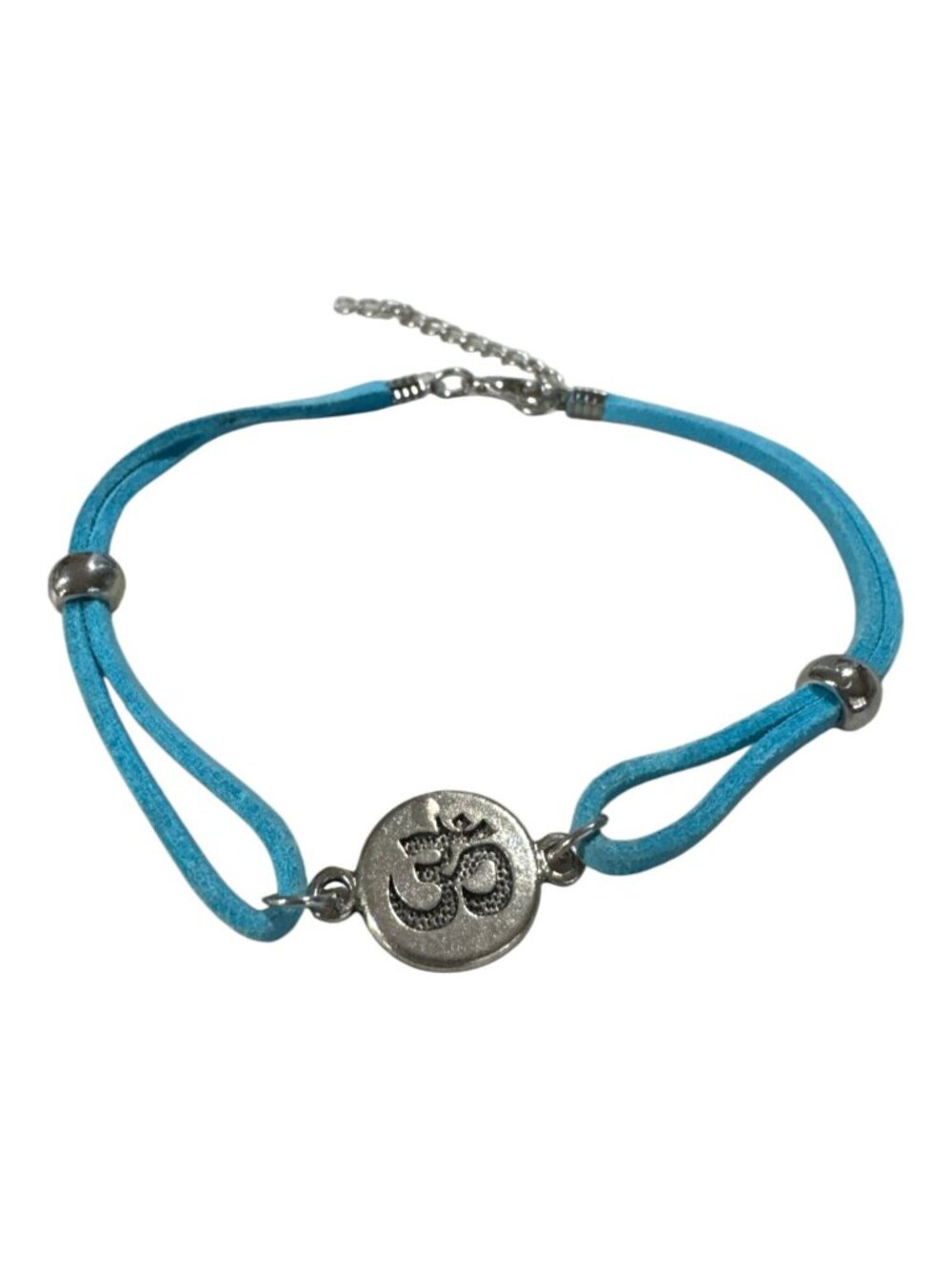Turquoise OM Pendant Bracelet With Adjustable Chain For Women Featuring Faux Sue